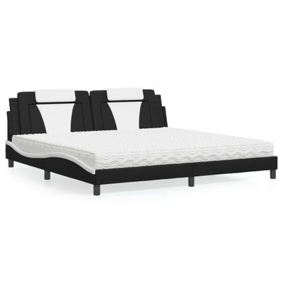 vidaXL Posteľ Viana s matracom čierno-biela 200x200 cm umelá koža