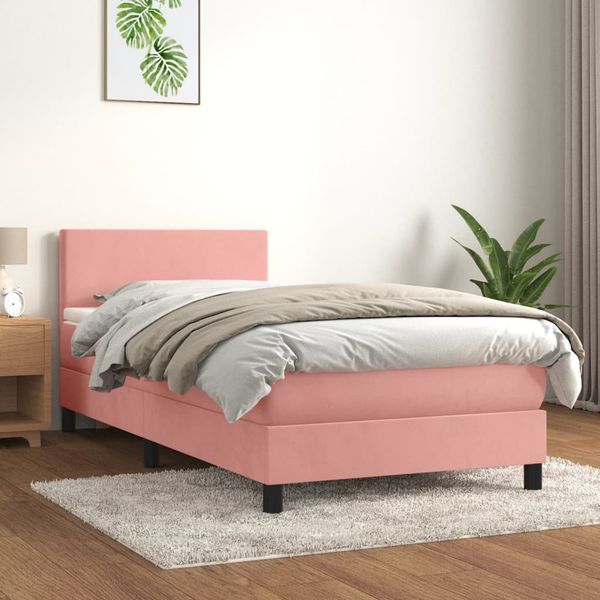 vidaXL Posteľný rám boxsping s matracom ružový 90x200 cm zamat