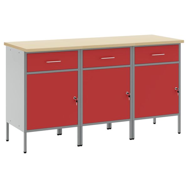 vidaXL Pracovná skrinka 3 pcs Červená a šedá 150 x 55 x 85 cm