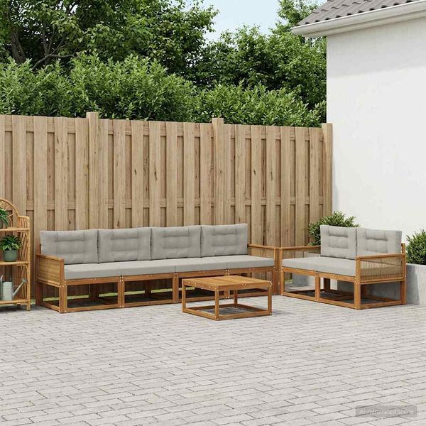 vidaXL Záhradná súprava gaučov 7 pcs Prírodná a svetlosivá