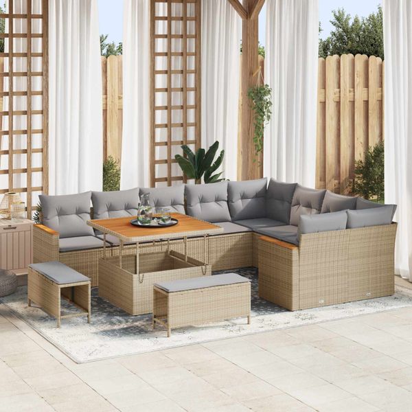 vidaXL Súprava záhradných pohoviek 12 pcs Béžová polyratan
