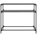 vidaXL Konzolový stolík s čiernou sklenenou doskou 98x35x81 cm oceľ