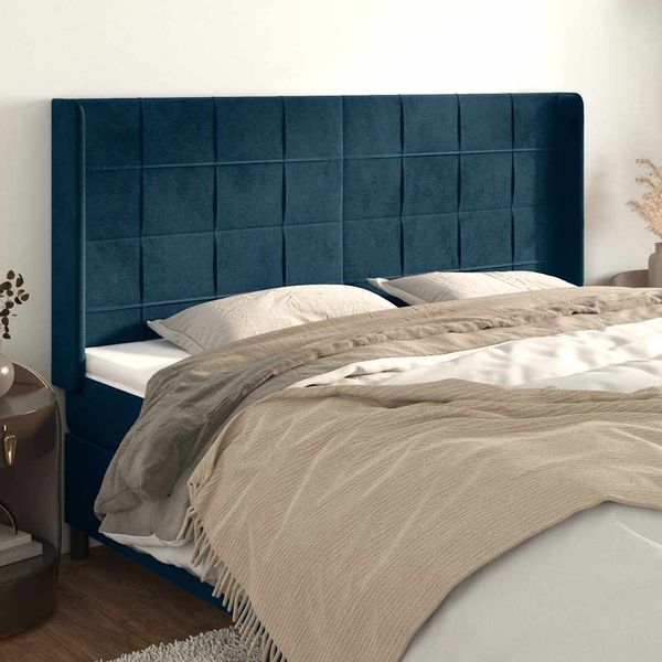 vidaXL Čelo postele so záhybmi tmavomodrá 203x16x118/128 cm zamat