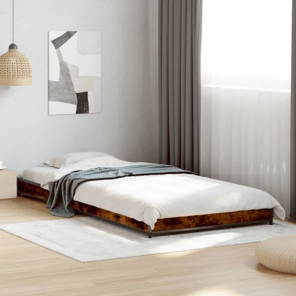 vidaXL Posteľný rám dymový dub 100x200 cm kompozitné drevo a kov