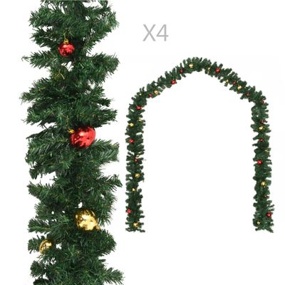 vidaXL Vianočné girlandy 4 ks s guľami zelené 270 cm PVC