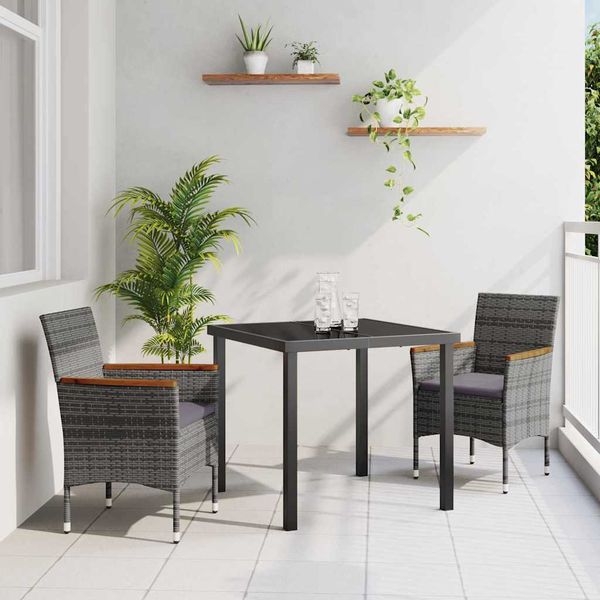 vidaXL Záhradný jedálenský set s vankúšom 3 pcs Sivá polyratan