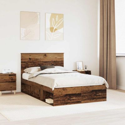 vidaXL Rám postele Staré drevo 135 x 190 cm Masívne borovicové drevo