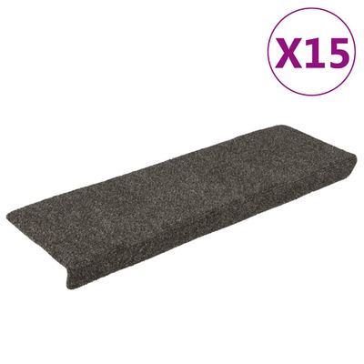 vidaXL Schodové rohože, samolepiace, 15 ks, 65x21x4 cm, antracitové, s obdĺžnikovým okrajom