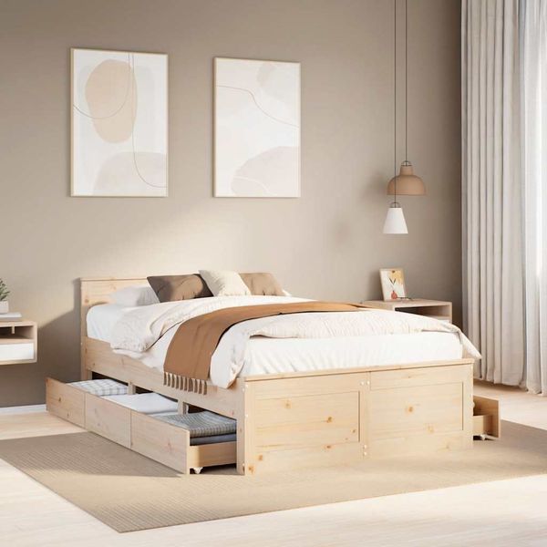 vidaXL Posteľ bez matraca s čelom 135x190 cm masívna borovica