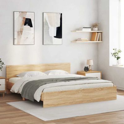 vidaXL Posteľný rám s čelom a LED dub sonoma 180x200 cm