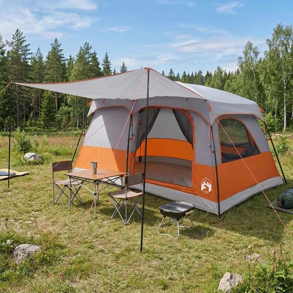 vidaXL Rodinný stan so strechou Šedá a oranžová 420 x 305 x 200 cm