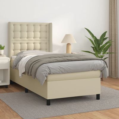 vidaXL Boxspring posteľ s matracom krémová 90x200 cm umelá koža