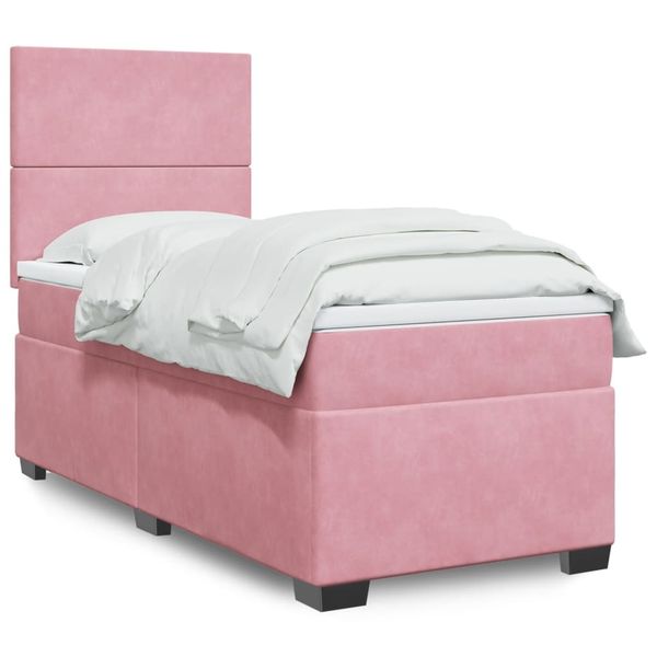 vidaXL Posteľný rám boxsping s matracom ružový 90x190 cm zamat