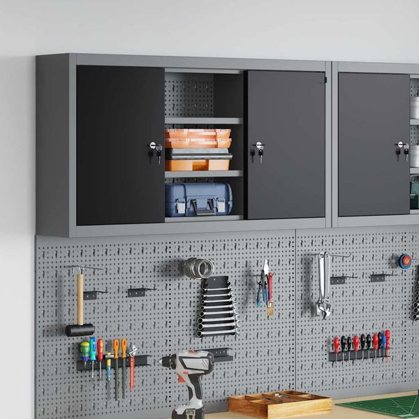 vidaXL Skrinka na náradie s poličkou Čierna a Šedá 100 x 20 x 55 cm