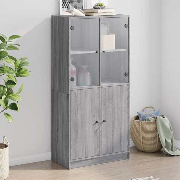 vidaXL Vysoká skrinka s dvierkami sivá sonoma 68x37x142 cm komp. drevo