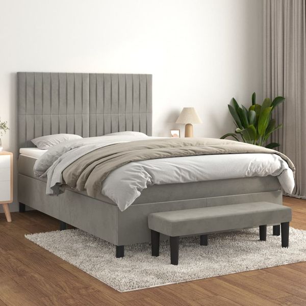 vidaXL Posteľný rám boxsping s matracom bledosivý 140x200 cm zamat