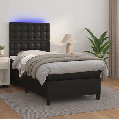 vidaXL Boxspring posteľ s matracom a LED čierna 80x200 cm umelá koža