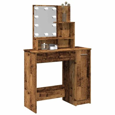 vidaXL toaletný stolík s LED Old Wood 86,5x35x136 cm