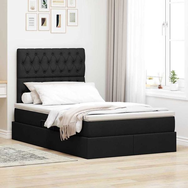 vidaXL Postel s úložným prostorem a matrací Čierna 120 x 190 cm látka