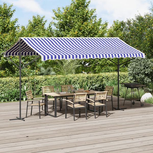 vidaXL Samostatne stojaca markíza modrobiela 400x300 cm látka a oceľ