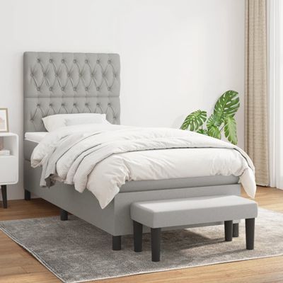 vidaXL Posteľný rám boxsping s matracom bledosivý 90x190 cm látka