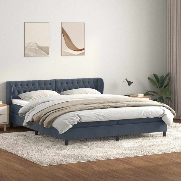 vidaXL Posteľný rám boxsping s matracmi tmavosivá 200x220 cm zamat