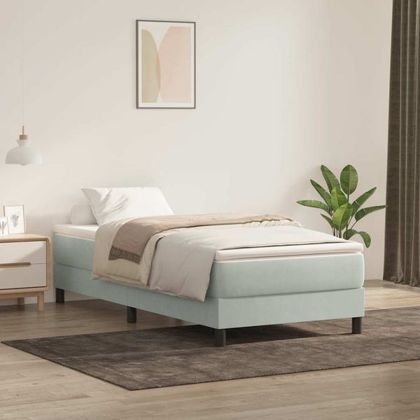 vidaXL Posteľný rám boxsping s matracom bledosivý 90x220 cm zamat