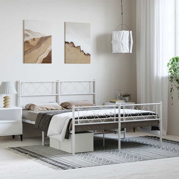 vidaXL Kovový rám postele s čelom a podnožkou biely 150x200 cm