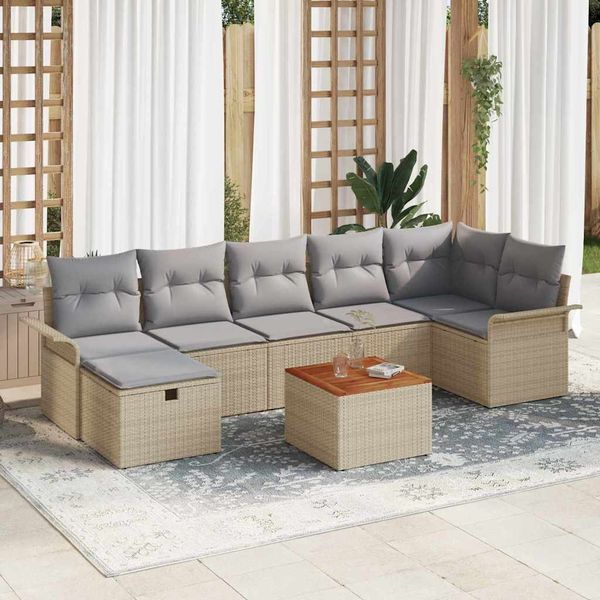 vidaXL Súprava záhradných pohoviek s vankúšom 8 pcs Béžová polyratan