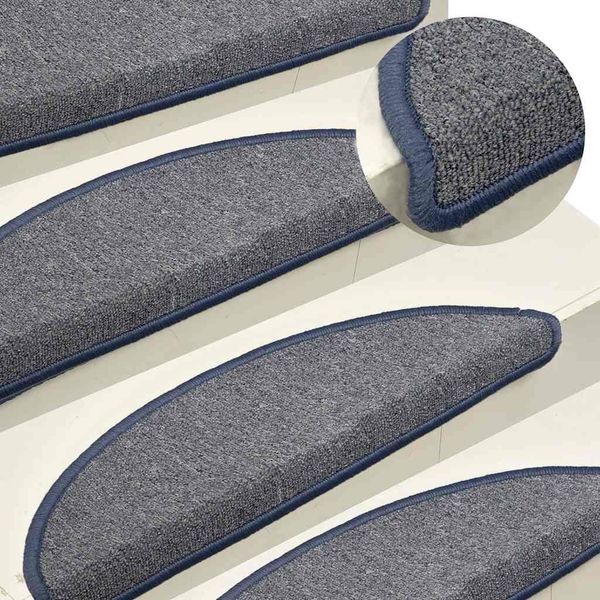vidaXL Schodové rohože 15 ks 56x17x3 cm svetlosivé a modré polkruhové