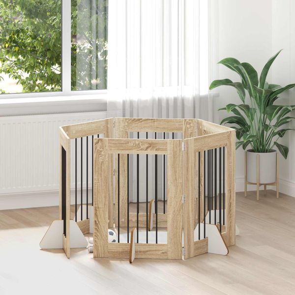 vidaXL Brána pre psov so stojanmi 6 pcs Dub sonoma 60 x 80 cm