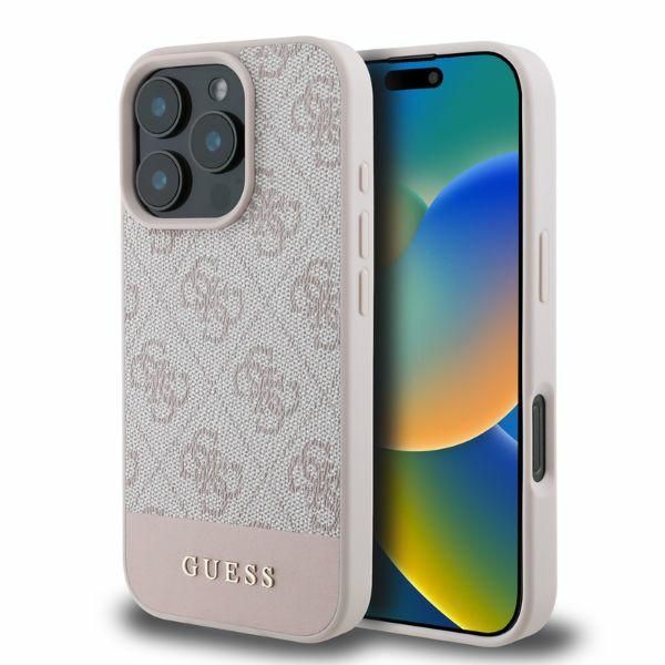 Obal Guess pre iPhone 16 Pro 6,3" GUHCP16LG4GLPI ružový tvrdý obal 4G Bottom Stripe
