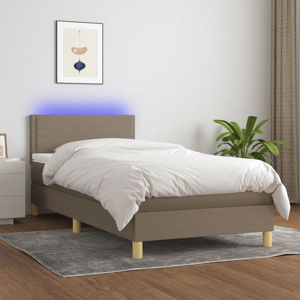 vidaXL Posteľ boxsping s matracom a LED sivohnedá 90x200 cm látka