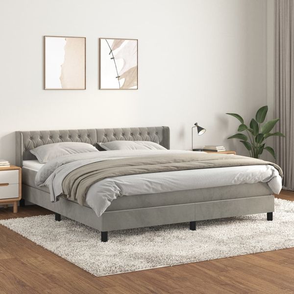vidaXL Posteľný rám boxsping s matracom bledosivý 160x200 cm zamat