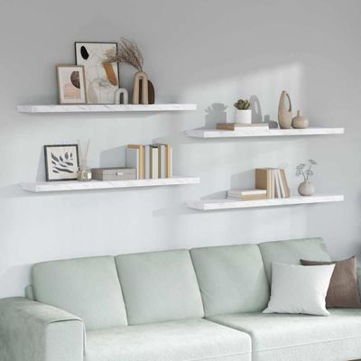 vidaXL Stenná polica Nástenný 4 pcs Biely mramor 120 x 23,5 x 4 cm