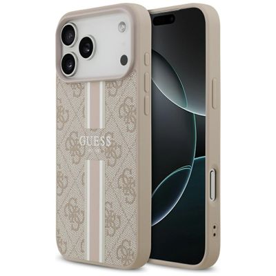 Guess 4G púzdro s potlačou pruhov MagSafe pre iPhone 17 Pro Max ružová