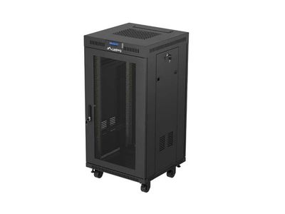 19'' Voľne stojúca racková skriňa 22u/600x600 (flat pack) so sieťovými dverami lcd čierna lanberg V2