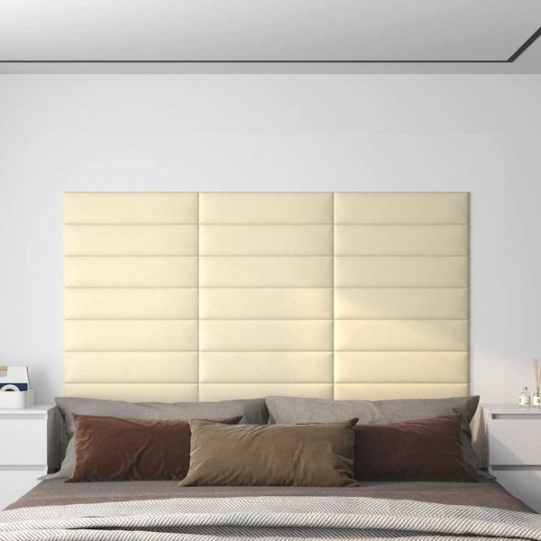 vidaXL Nástenné panely 12 ks krémové 60x15 cm umelá koža 1,08 m²