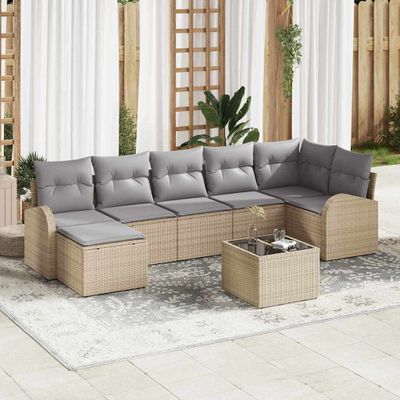 vidaXL Súprava záhradných pohoviek s vankúšom 8 pcs Béžová Poly ratan