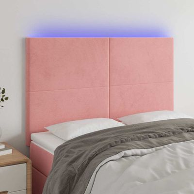 vidaXL Čelo postele s LED ružové 144x5x118/128 cm zamat