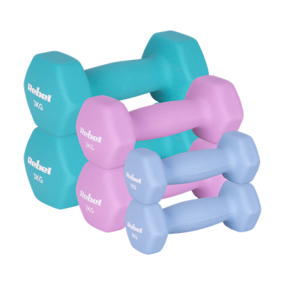 Činky REBEL ACTIVE RBA-2330-S3 litinové neoprenové HEX sada 12 kg (2x1 kg+2x2 kg+2x3 kg)