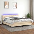 vidaXL Posteľ boxsping s matracom a LED krémová 160x200 cm látka