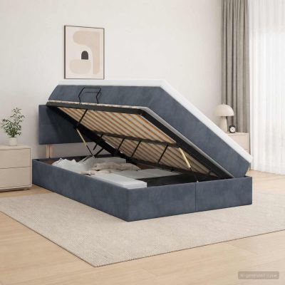 vidaXL Úložná posteľ s čelnou doskou Tmavosivá 120 x 200 cm Zamat