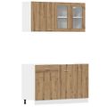 vidaXL 4-dielna súprava kuchynských skriniek Lyon z dubového dreva Artisan, intenzívne drevo