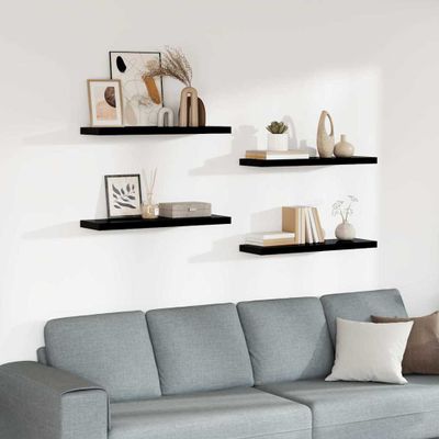 vidaXL Plávajúce nástenné police 4ks, lesklé čierne 80x23,5x3,8cm, MDF