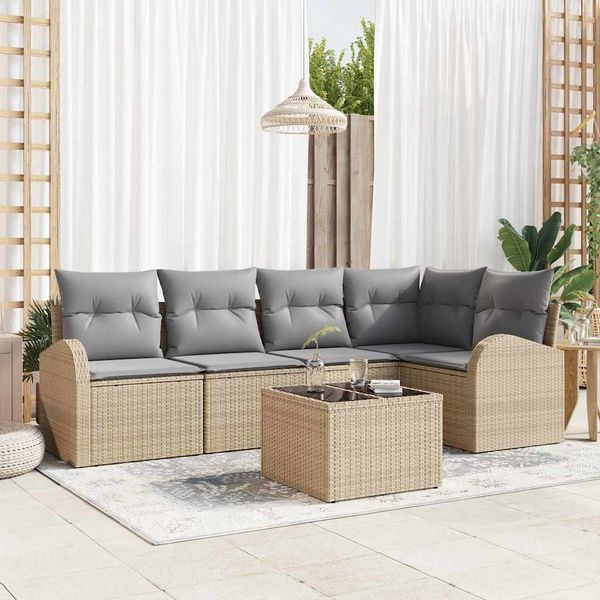 vidaXL Sada pohoviek s vankúšom 6 pcs Béžová Polyester