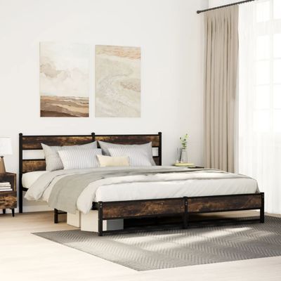 vidaXL Kovový posteľný rám bez matraca dymový dub 200x200 cm