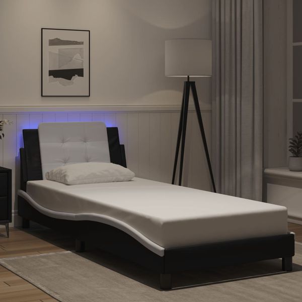vidaXL Rám postele s LED bez matraca, Zadar, čierno biely 90x200 cm