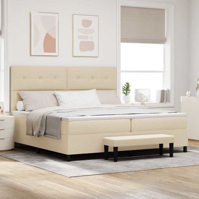 vidaXL Posteľ s pružinovým rámom Krémová 200 x 200 cm látka