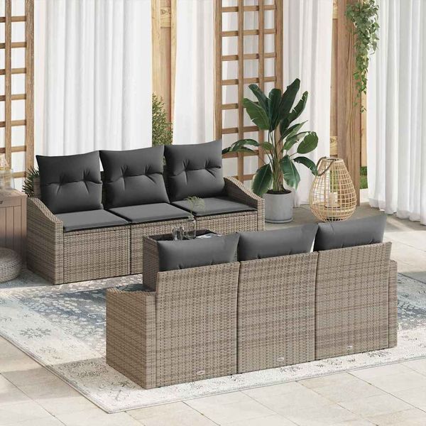 vidaXL Sada pohoviek s vankúšom s úložiskom 7 pcs Sivá polyratan